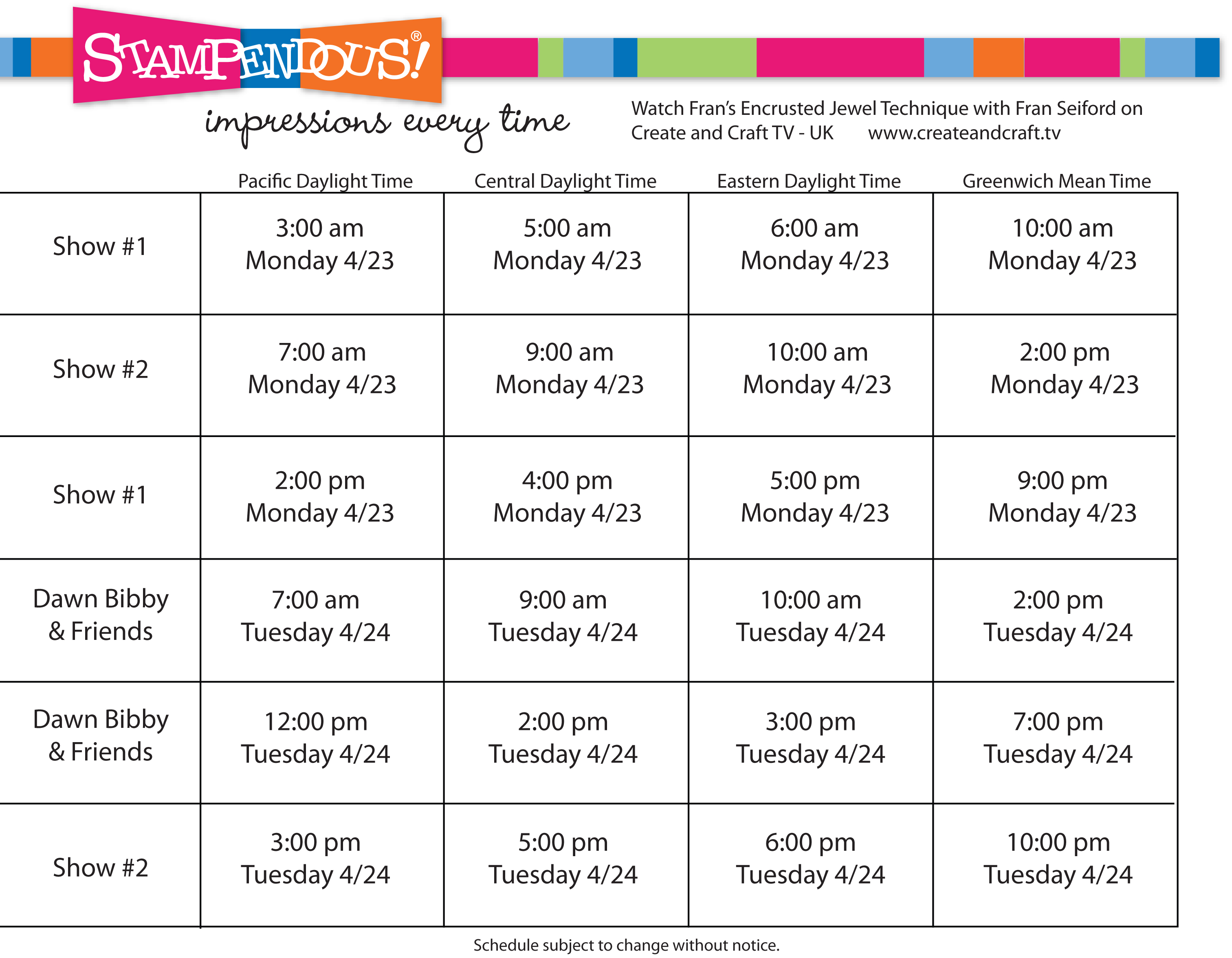 C AND C SHOW CHART Stampendous on UK Create and Craft TV